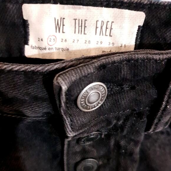 Free People We The Free Black Distressed Jean Skirt 100% Cotton Button Fly Mini - Picture 13 of 14